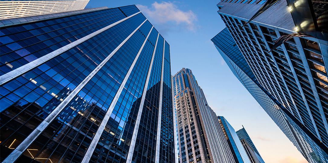 View of the skyscrapers from the street level